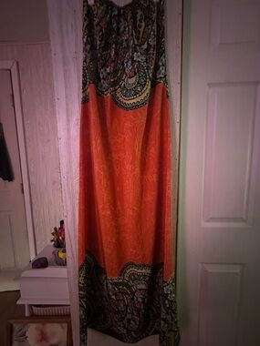 Windsor Orange Paisley Border Maxi Skirt
